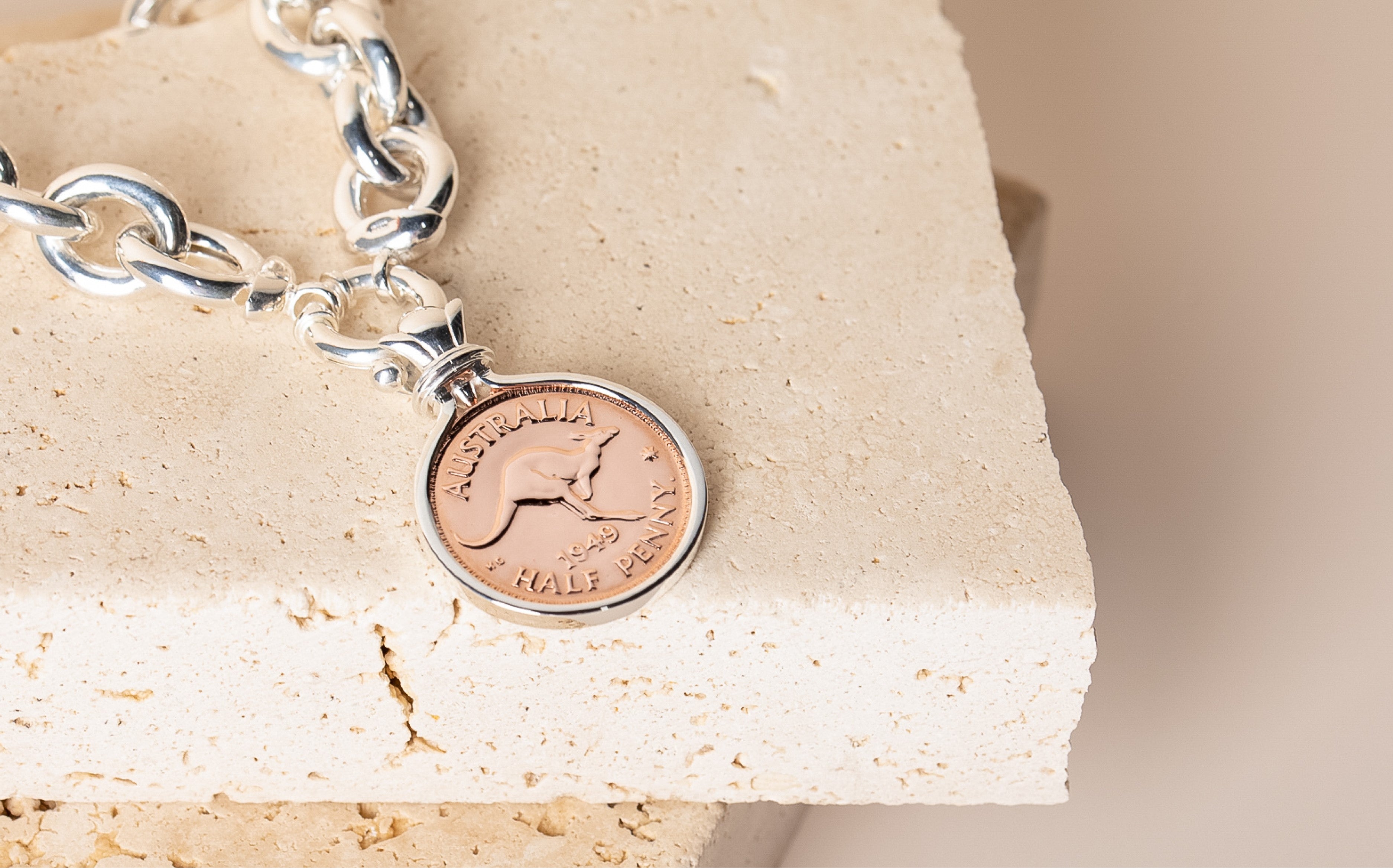 Kangaroo Bangle Bracelet, Australian Penny, Cut Coin Jewelry top Rose Gold Tone (Coin & Bracelet)